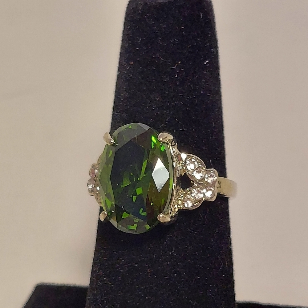 Sterling Silver 925 Faux Emerald Ring Green Gemstone Rhinestone 6.5 - Picture 4 of 10